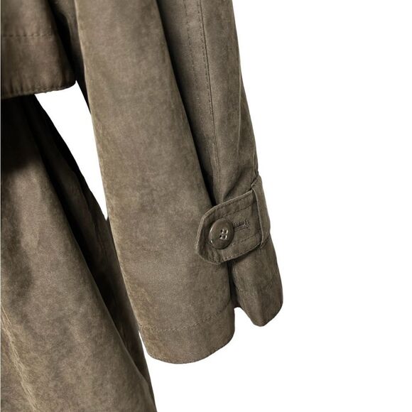 Outbrook Brown Hooded Trench Coat Button Up with Removable Hood 90’s Faux Suede - Picture 6 of 7